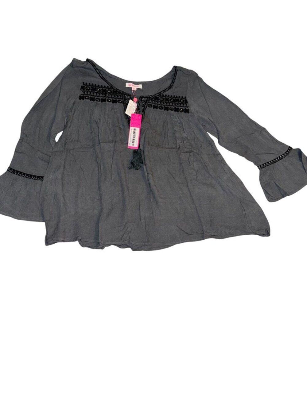 Ultrapink Womens Boho Chic Gray Tunic Top With Beaded Details & Bell Sleeves Siz